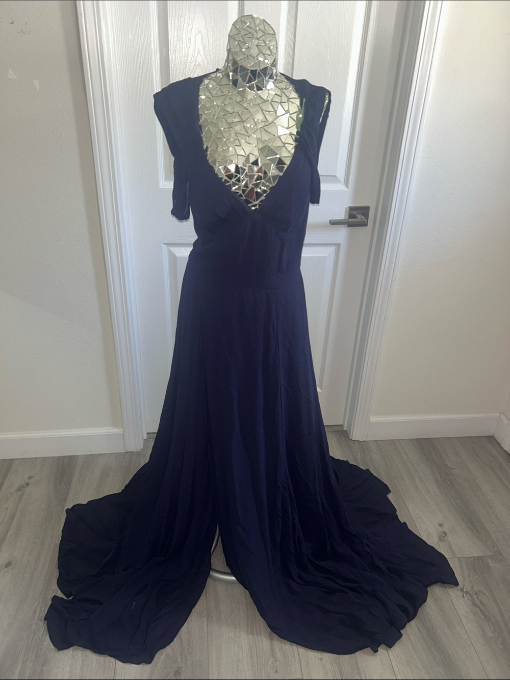 Reformation Chiffon Drape Shoulder Formal Maxi Dress Navy Size M